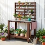 VEVOR Potting Bench Table, Outdoor Gardening Workstation with 115 x 66 cm Stainless Steel Tabletop, Storage Shelves, 4 Casters, 