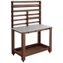 Potting Bench Table, Outdoor Gardening Workstation with 115 x 66 cm Stainless Steel Tabletop, Storage Shelves, 4 Casters, Hooks,