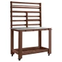 Potting Bench Table, Outdoor Gardening Workstation with 115 x 66 cm Stainless Steel Tabletop, Storage Shelves, 4 Casters, Hooks,