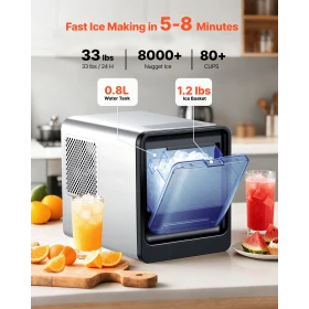 Countertop Ice Maker, 15 kg per Day, Self-Cleaning Portable Machine with Scoop, Drawer-Style Ice Access, Nugget Ice-Making Machi