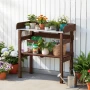 VEVOR Pottebænkbord, udendørs havearbejdsplads med 78 x 38 cm træbordplade, opbevaringshylder, kroge, haveplantning