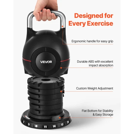 Kettlebell, Justerbar Kettlebell med 7 vægtniveauer (2, 5, 8
