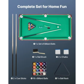 Folding Pool Table, 140cm Portable Billiards Tables, Foldable Space-Saving Entertainment Game Set Includes Ball, Cue, Rack, Chal