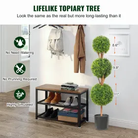 Artificial Topiaries Boxwood Trees, 48 inch Tall (2 Pieces), 3 Ball-Shape Faux Topiaries Plant with Planters, Green Feaux Plant 