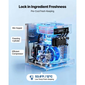 Commercial Ice Cream Machine, 20-28L/H Yield, 2200W 3-Flavor Countertop Soft Serve Ice Cream Maker with 2 x 6L Hoppers & Built-I