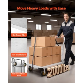 Platform Truck, 907.18 kg Capacity, Heavy Duty Steel Flatbed Cart with Swivel Wheels and Handle, Foldable Platform Hand Push Tru