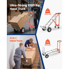4 in 1 Hand Truck, 453.6 kg Load Capacity for 4-Wheel Mode, Convertible Hand Truck Dolly with Non-Slip Handle & Wheels, Aluminum