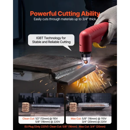 VEVOR Plasma Cutter, 65A Non-Touch Pilot Arc Plasma Cutting Machine Non-High Frequency - with 2T/4T Function & Adjustable PT Tim