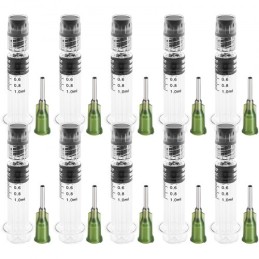 Borosilicate glas luer låssprøjte, 1 ml, 100 pc'er genanvendelige glassprøjter med 14 GA stumpe spids nåle, til lab, dyrlæge,
