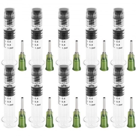 Borosilicate glas luer låssprøjte, 1 ml, 100 pc'er genanvendelige glassprøjter med 14 GA stumpe spids nåle, til lab, dyrlæge,