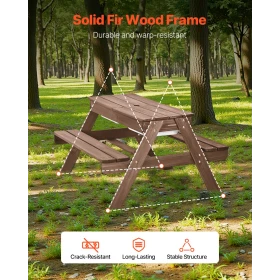 Kids Picnic Table with Umbrella, 3-in-1 Sand & Water Table