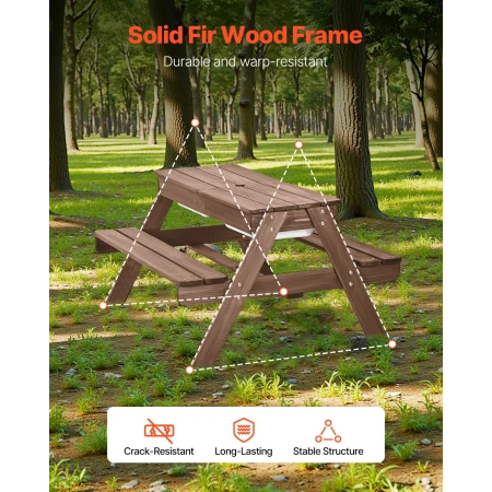 Kids Picnic Table with Umbrella, 3-in-1 Sand & Water Table
