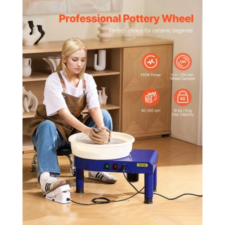 Pottery Wheel, 35 cm Ceramic Wheel Forming Machine, 60-300 RPM
