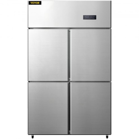 Commercial Reach-in Refrigerator, 4 Doors Upright Beverage Cooler, 27.5 Cu.Ft Side by Side Freezer, Stainless Steel