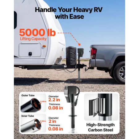 Electric Trailer Jack, 2268 kg Capacity, Electric Power Tongue Jack with Waterproof Protective Cover & LED Light for Travel Trai