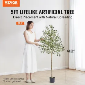 Artificial Olive Tree, 1.5 m Tall Faux Plant, Secure PE Material & Anti-Tip Tilt Protection Low-Maintenance Plant, Lifelike Gree