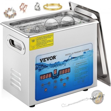 Ultrasonic Cleaner, 36kHz ~ 40kHz justerbar frekvens, 6L 220V, ultralyd rengøringsmaskine m/ digital timer og varmeapparat,