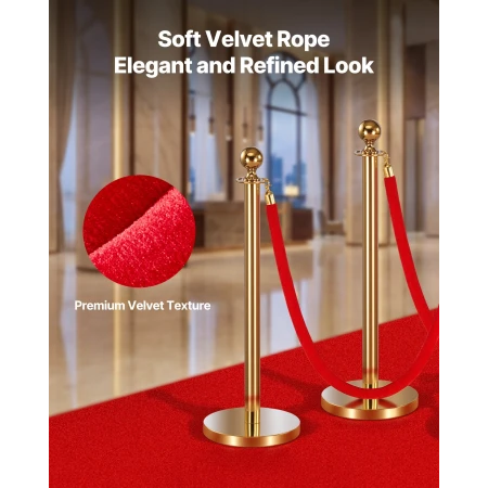 4 stk. Red Velvet Stanchion Ropes, 1,5 m Crowd Control
