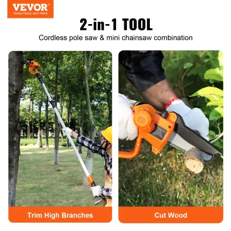 2-i-1 trådløs stangsav & mini-motorsav, 20V 2AH Battery Pole