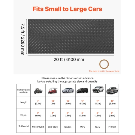 Garage Floor Roll, 2.28 x 6.1 m Garage Flooring Mat, 2.2 mm Thickened PVC Diamond Plate Floor Protector Mat with Double-sided Ta