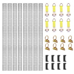E Track Tie-Down Rail Kit, 34PCS 5FT E-Tracks Set Includes 8 Steel Rails & 2 Single Slot & 8 O Rings & 8 Tie-Offs w/ D-Ring & 8
