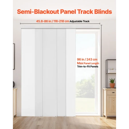 Panel Track Blinds, Extendable Track from 116 cm to 218 cm W, Trimmable Panel Curtains Up to 243cm H, Adjustable Vertical Panel 