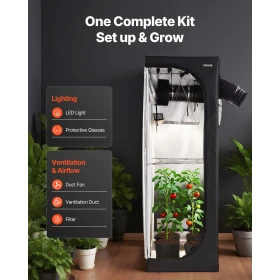 Indoor Grow Tent Kit, 60 x 60 x 180 cm, Indoor Plant Tent with Full Spectrum LED Grow Light & Ventilation System, 600D High Refl