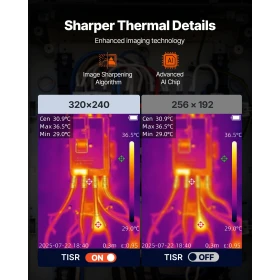 Thermal Camera, 320 x 240 TISR Super Resolution, Thermal Imaging Camera with 2MP Visual Camera, 256 x 192 IR Resolution, 25 HZ R