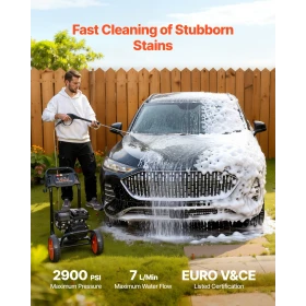 Gas Pressure Washer 2900 PSI and Max 7 L/min, Upgrade Aluminum Pump with Spray Gun and Wand, 4 Nozzle Set, Low Profile Power Was