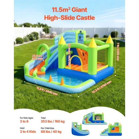 Oppustelig Bounce House, 11,3 x 12,3 x 7,0 ft Oppustelig Bounce