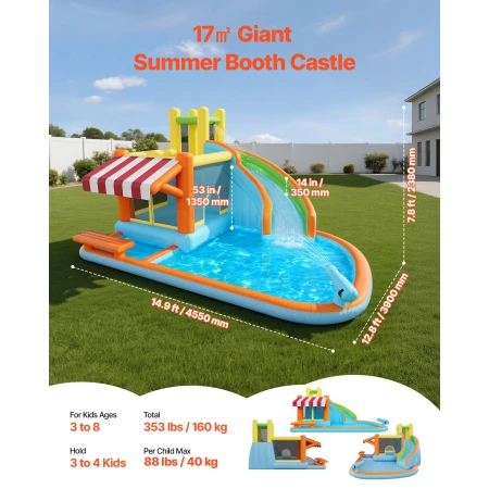 Inflatable Bounce House, 14.9 x 12.8 x 7.8 ft Inflatable Bounce House Water Slide, Bouncer Castle with Castle Bounces, Tall Slid