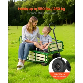 Pull-Along Wagon for Kids,101 cm Toddler Wagons with Foldable Wooden Panel & Handle, Supports up to 250kg, 25.4cm All-Terrain Ti