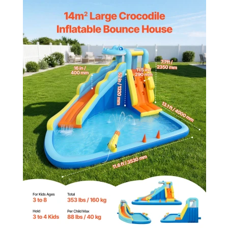 Oppustelig Bounce House, 11,6 x 13,1 x 7,7 ft Oppustelig Bounce