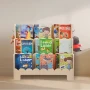 Montessori Bookshelf, 3-Tier Scalloped Kids Bookshelf, Front Facing Toddler Bookcase, Dual Hooks for Hanging Backpacks, Baby Boo
