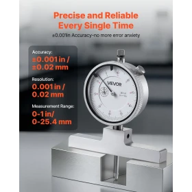 Depth Gauge, Depth Micrometer 0-22 in Measuring Range, 0.001 in Resolution, with 4 Anvils & 6 Standard Rods, Precision Easy to R