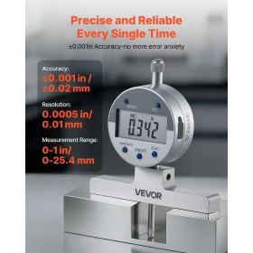 Depth Gauge, Depth Micrometer Digital Electronic Indicator 0-558.8 mm Measuring Range, 0.01 mm Resolution, Precision Unit Conver