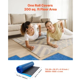Gulvunderlag 18,6 m²/rulle, 3 mm tyk laminatgulvpolstring med