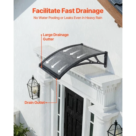 Awnings for Door Entrance, 24 x 24 in, Exterior Front Door Window Awnings with Drainage & ABS Bracket, Rain Snow Sun Protection,