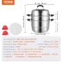 Steamer Pot 11in/28cm, 3 Tier Steamer Pot for Cooking with 8.5QT Stock Pot, Vegetable Steamer & 2 Steaming Tray, Food-Grade 304 