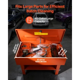 Parts Washer 151L Tank, 65L Solvent Capacity, 3L per Minute Max Pump Output, Heavy Duty Steel Cabinet Electric Pump Automotive P