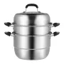Steamer Pot 11in/28cm, 3 Tier Steamer Pot for Cooking with 8.5QT Stock Pot, Vegetable Steamer & 2 Steaming Tray, Food-Grade 304 