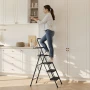 4 Step Ladder, Folding Step Stool with Wide Anti-Slip Pedal, Tool Tray, Comfort Handgrip, 272 kg Capacity Portable Steel Ladder,
