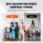 Golf Storage Garage Organizer, 2 Golf Bag Stand Holder and Other Sports Equipment Storage Rack, Rolling Ball Cart on Wheels, Out