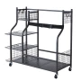 Golf Storage Garage Organizer, 2 Golf Bag Stand Holder and Other Sports Equipment Storage Rack, Rolling Ball Cart on Wheels, Out