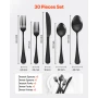 30-Piece Black Silverware Set, Food-Grade Stainless Steel Flatware Utensils for 6, Mirror Finished Cutlery Set, Dishwasher Safe 