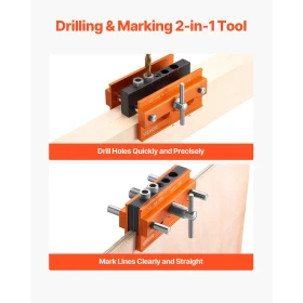 Doweling Jig Kit, Self Centering Dowel Drill Jig for Straight Holes, Aluminum Alloy Woodworking Tools with 6 Drill Guide Bushing
