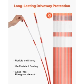 Driveway Markers, 20Pcs 147cm Long 7.87mm Dia, Hi-Visibility Driveway Reflectors with 12 in Steel Drill Bits, Reflective Snow St