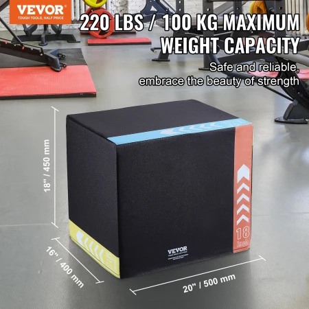 3 in 1 Plyometric Jump Box, 20/18/16 Inch Cotton Plyo Box, Platform & Jumping Agility Box, Anti-Slip Fitness Exercise Step Up Bo