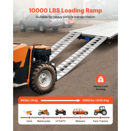 Loading Ramps, 2 Pcs 2745 x 380 mm, Durable Aluminum and Heavy-Duty Trailer Ramp Set with Anti-Slip Plates, 4535.9 kg Combined C