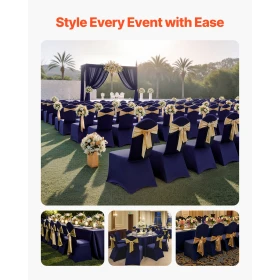 50 Pcs Navy Blue Chair Covers, Polyester Spandex Chair Cover, Stretch Slipcovers for Wedding Party Dining Banquet Flat-Front Cha